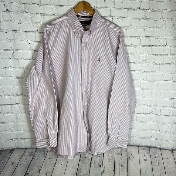 Ralph Lauren Color Pony Custom Fit Red Striped Cotton Shirt Size XL Long Sleeve - Picture 1 of 8